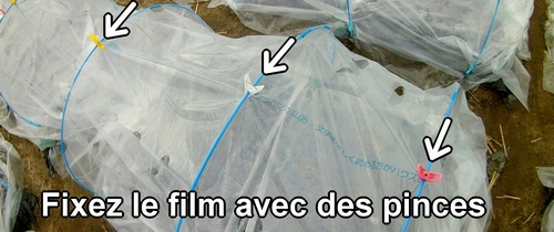 Fixez le film isolant avec des pinces à linge