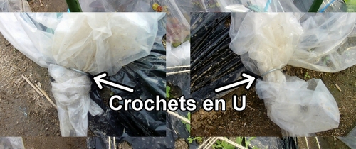 Fixe le plastique avec des crochets de jardin en U