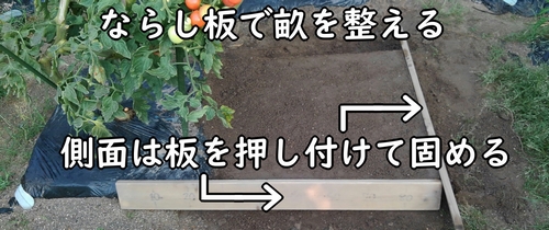 土作り後は、バジル（スィートバジル）の畝を立てる